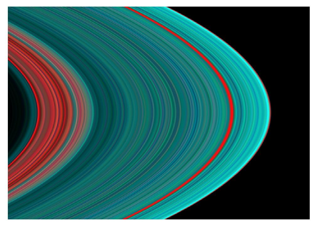 A false color ultraviolet image of Saturn's A ring and Cassini Division